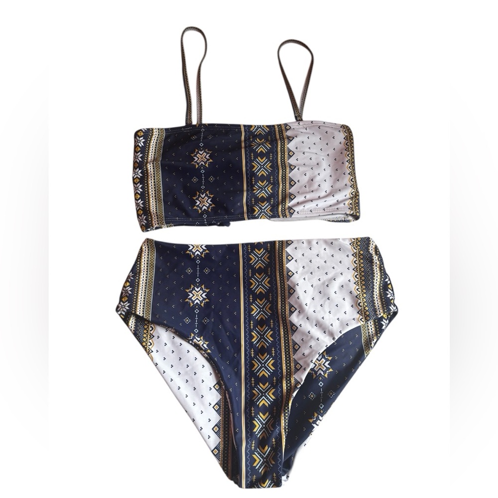 Navy and White Boho Bandeau Bikini Set